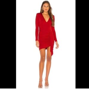 Alice + Olivia Kyra Deep V Drapey Mini Dress in Paprika Ruched